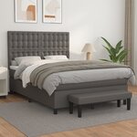 vidaXL Sommier à lattes de lit avec matelas Gris 140x190 cm Similicuir