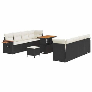vidaXL Ensemble de canapé de jardin avec coussin 11 Pièces Noir et crème