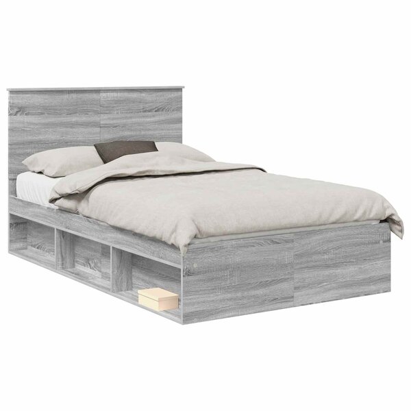 vidaXL Cadre de lit Gris Sonoma 135 x 190 cm Pin massif