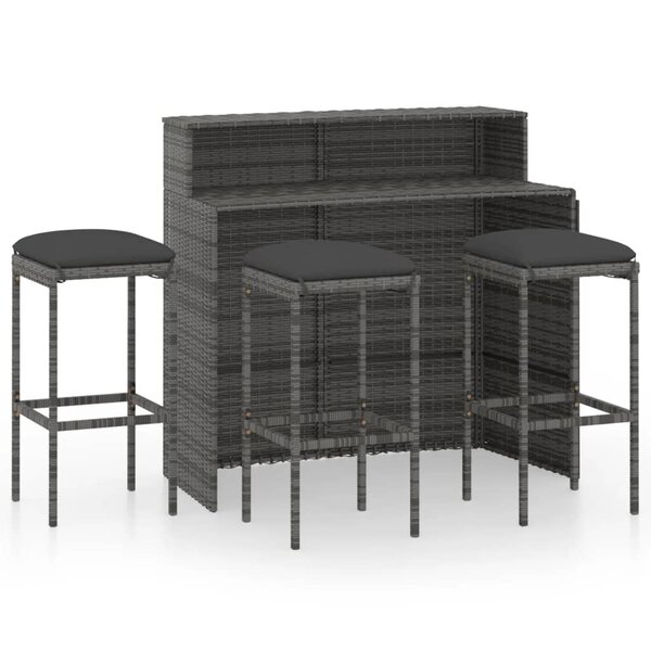 vidaXL Ensemble de bar de jardin avec coussins 4 Pièces Gris