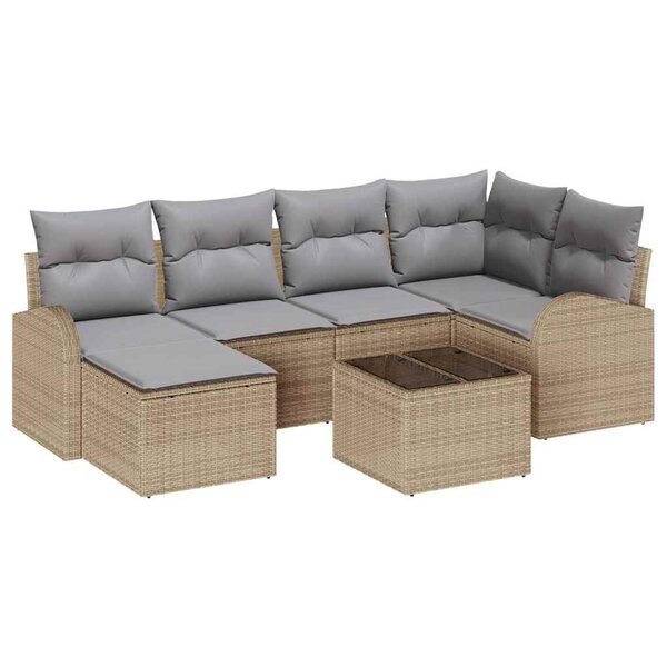 vidaXL Ensemble de canapé de jardin 7 Pièces Beige Poly rotin