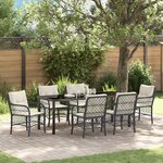 vidaXL Ensemble de Salle à Manger de Jardin de 7 Pièces avec Coussins en Ratan Noir Poly