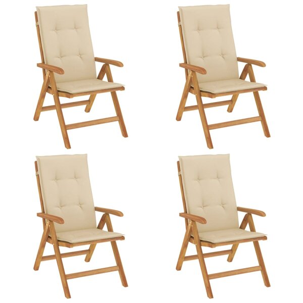 vidaXL Chaises de jardin inclinables lot de 4 et coussins bois teck
