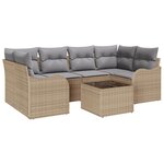 Ensemble de canapés de jardin 7 pièces avec coussins beige en poly rattan