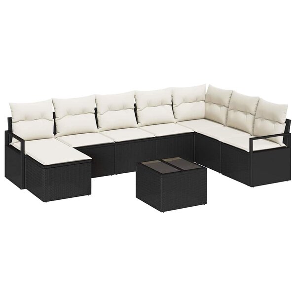 vidaXL Ensemble de canapé de jardin avec coussin 9 Pièces Marron  Crème