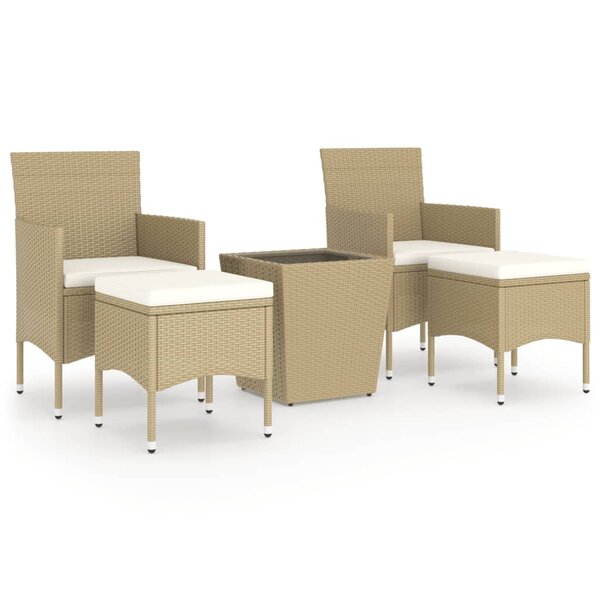vidaXL Ensemble de bistro 5 Pièces Résine tressée et verre trempé Beige