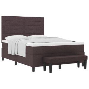 vidaXL Lit à ressort avec matelas & banc brun foncé 140x200 cm tissu