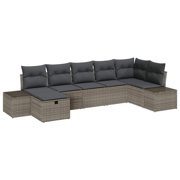 vidaXL Ensemble de canapé de jardin avec coussin 7 Pièces Gris Poly rotin