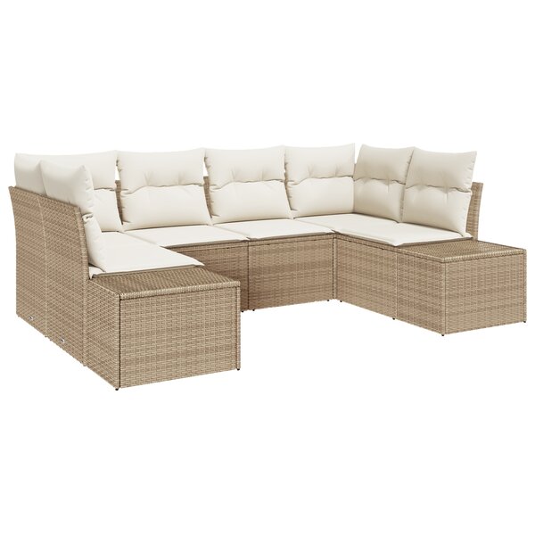 vidaXL Ensemble de Canapé de Jardin 6 Pièces avec Coussins Beige Rotin Poly