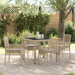 Ensemble de salle à manger de jardin 5 pièces avec coussins en poly rotin beige
