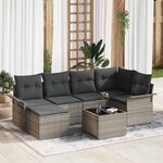 vidaXL Ensemble de canapé de jardin avec coussin 7 Pièces Gris Poly rotin