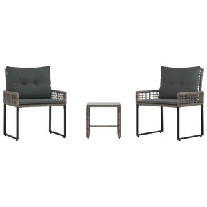 vidaXL Ensemble de meubles d'extérieur avec coussin 3 Pièces Gris