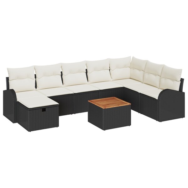 Ensemble de Canapé de Jardin 9 Pièces avec Coussins Poly Rattan Noir