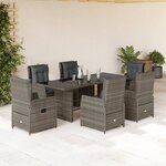 vidaXL Ensemble à manger de jardin et coussins 7 Pièces gris rotin