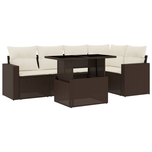 vidaXL Salon de jardin avec coussins 6 Pièces marron résine tressée