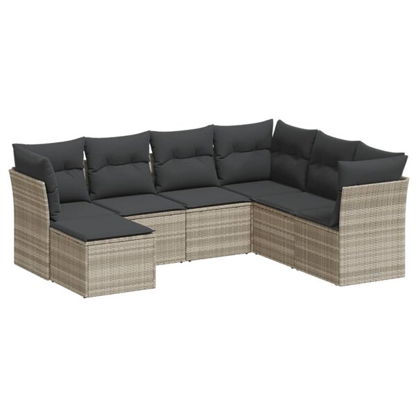 vidaXL Salon de jardin avec coussins 7 Pièces gris clair résine tressée