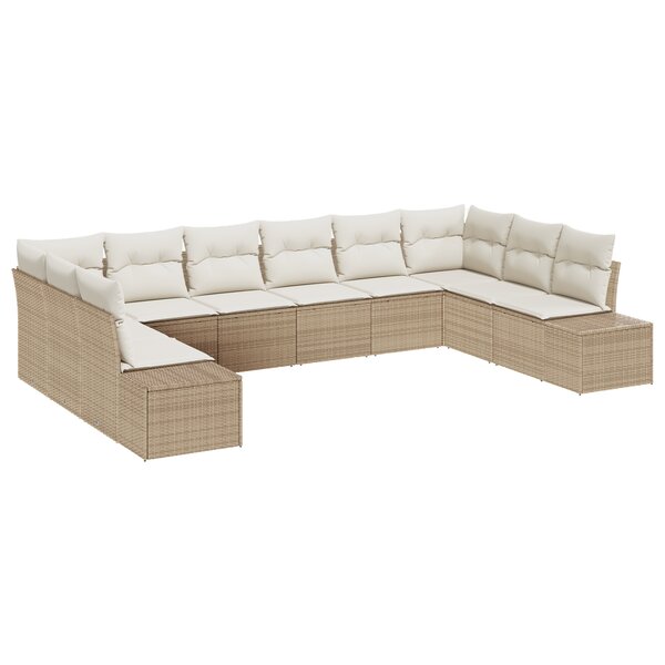 vidaXL Ensemble de canapé de jardin 10 pièces avec coussins beige en rotin