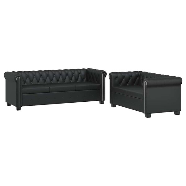 vidaXL Canapé Chesterfield à 2 places et à 3 places noir