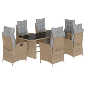 vidaXL Ensemble à manger de jardin coussins 7 Pièces mélange beige rotin