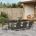 Set de jardin 9 pièces avec coussins en rotin marron