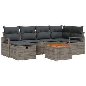 vidaXL Ensemble de canapé de jardin avec coussin 7 Pièces Gris Poly rotin