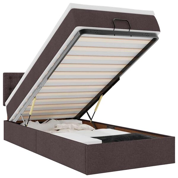 vidaXL Lit ottoman avec matelas et LED marron foncé 90x200 cm tissu