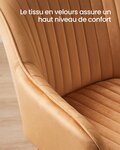 Chaise de salle à manger fauteuil siège rembourrée avec accoudoirs largeur d’assise 49 cm pieds en métal revêtement en velours charge 110 kg pour salon chambre marron 12_0004908