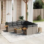 vidaXL Salon de jardin 9 Pièces avec coussins gris résine tressée