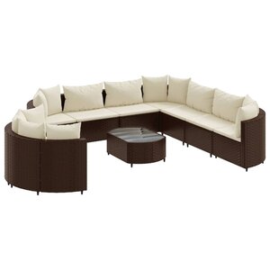 vidaXL Salon de jardin 10 Pièces avec coussins marron résine tressée