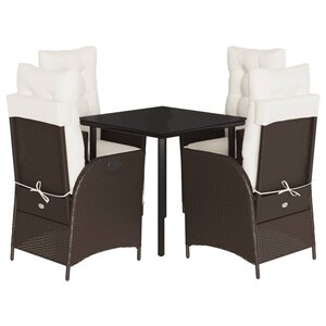 vidaXL Ensemble à manger de jardin 5 Pièces et coussins marron poly rotin