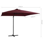 vidaXL Parasol de jardin en porte-à-faux lumières LED rouge bordeaux