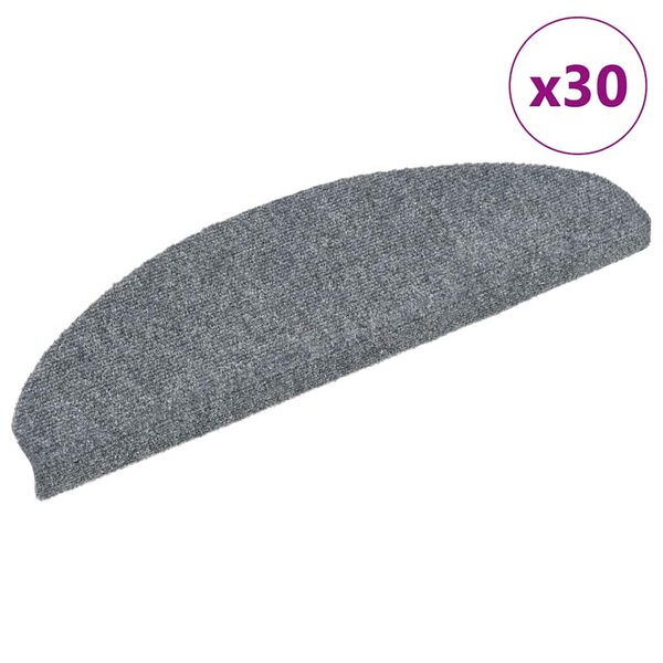 vidaXL Tapis d'escalier autocollants 30 pièces 65 x 21 x 4 cm Gris clair Demi-rond Grand