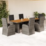 vidaXL Ensemble à manger de jardin et coussins 7 Pièces gris rotin