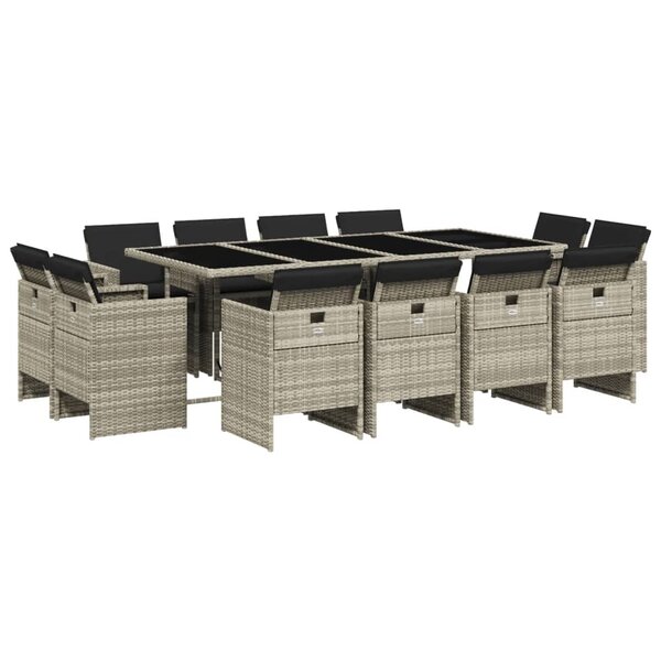 vidaXL Ensemble à manger de jardin et coussins 13 Pièces gris clair rotin