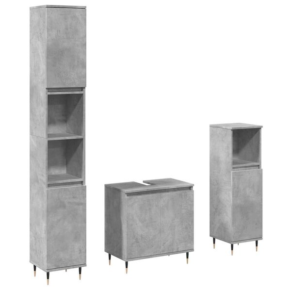 vidaXL Ensemble de meubles de salle de bain 3 Pièces gris béton