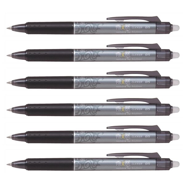 Stylo roller rétractable Frixion Ball Clicker 0 50 mm Noir x 6 PILOT