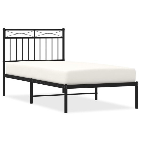 vidaXL Cadre de lit métal avec tête de lit noir 90x190 cm