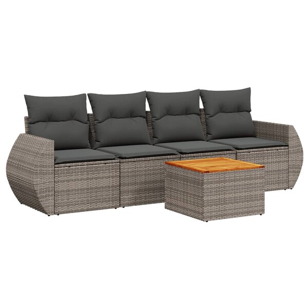 vidaXL Salon de jardin 5 Pièces avec coussins gris résine tressée