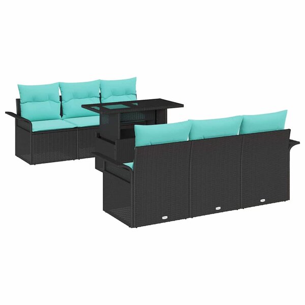 vidaXL Ensemble de canapé de jardin avec coussin 7 Pièces Noir Poly rotin