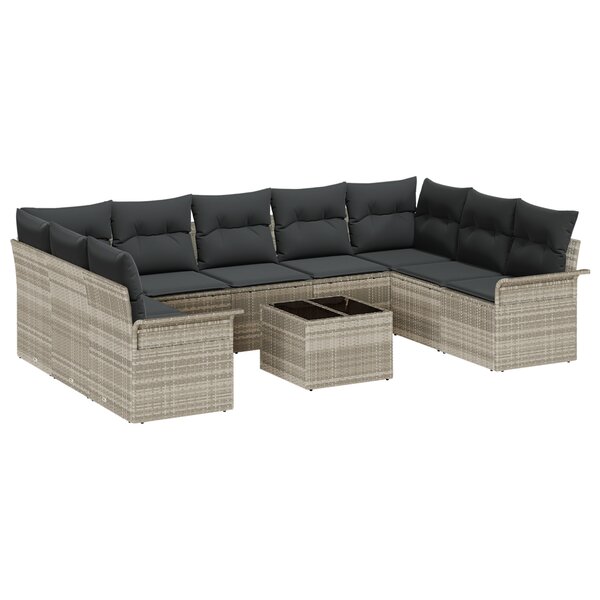 Ensemble de 10 pièces de canapé de jardin avec coussins en rotin poly gris