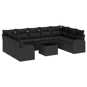 vidaXL Ensemble de canapé de jardin 10 Pièces Noir Poly rotin