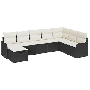 vidaXL Ensemble de canapé de jardin avec coussin 8 Pièces Noir et crème