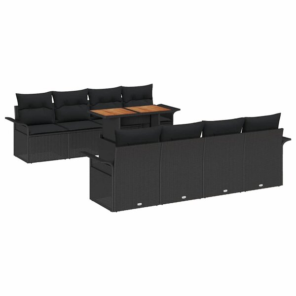 vidaXL Ensemble de canapé de jardin 9 Pièces Noir Poly rotin