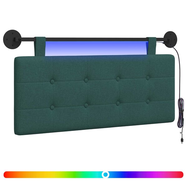 vidaXL Tête de lit suspendue Avec lumière LED Vert foncé Tissu