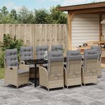 vidaXL Set de 9 Chaises de Salle à Manger de Jardin avec Coussins Beige Poly Rotin