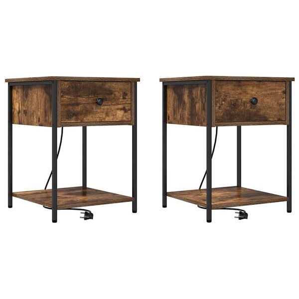vidaXL Cabinet de chevet avec tiroir 2 Pièces Chêne fumé 42 x 41 x 56 cm