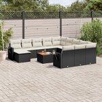 vidaXL Salon de jardin avec coussins 13 Pièces noir résine tressée