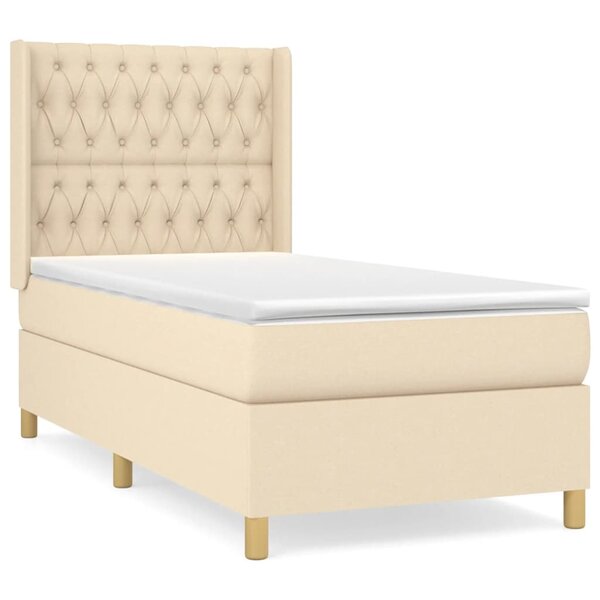 vidaXL Sommier à lattes de lit avec matelas Crème 90x200 cm Tissu