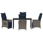 Ensemble de salle à manger jardin vidaXL 5 pièces avec coussins poly-rotin gris