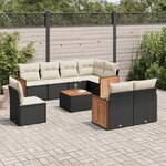 vidaXL Salon de jardin 9 Pièces avec coussins noir résine tressée